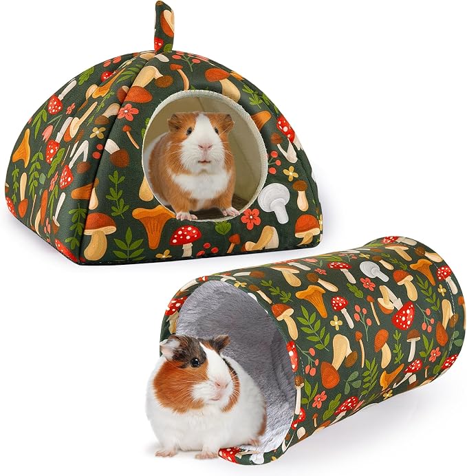 Bienbee Guinea Pig Hideout, 2 Piece Washable Set for Small Animals Large | Guinea Pig Bed With Soft Plush, Resilient Padding, and Easy Machine Washing for Resting Hiding and Tunnel Playing