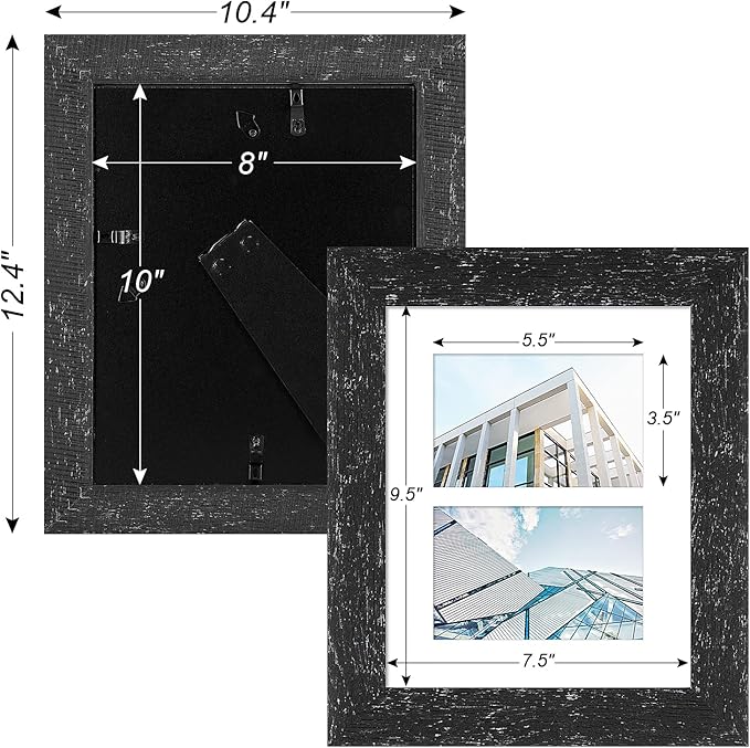 8x10 Picture Frame Display Double 4X6 Picture Frame Collage,Multi Photo Frame with Mat,Plexiglass,Wall or Tabletop Decor,Black Wood Grain
