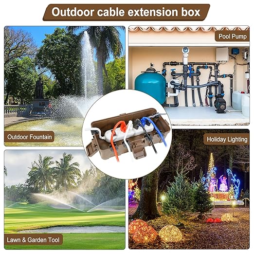 Medium Outdoor Electrical Box (11.6x5.2x4.1 inch), IP54 Waterproof Extension Cord Cover w/ 6 Cable Entry, Weatherproof Connection Box for Power Strip, Plug, Timer, Holiday Lights, Brown