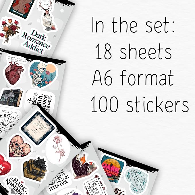 100Pcs Dark Romance Stickers for Water Bottle - Dark Book Stickers, Booktok Decals - Gifts for Book Lovers