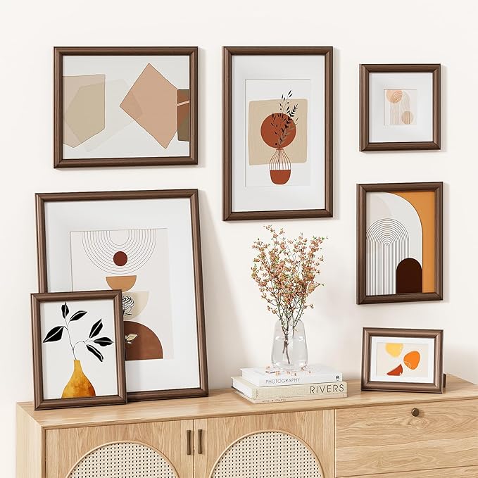 Natural Walnut 8x8 Picture Frames Mat to 4x4 Picture Display,Original Wood Handcrafted Photo Frame,Wooden Frame 8x8 with Tempered Glass Graduation Family Wedding Pictures Tabletop & Wall Decor