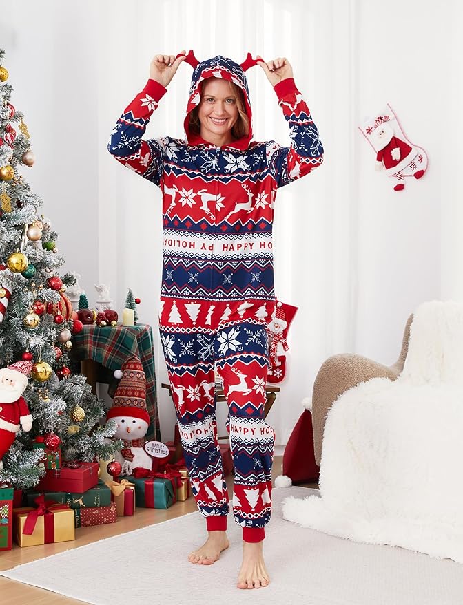 PATPAT Matching Family Christmas Onesie Pajamas – Holiday Hooded Jumpsuit Sleepwear PJs Couples Xmas Loungewear with Socks