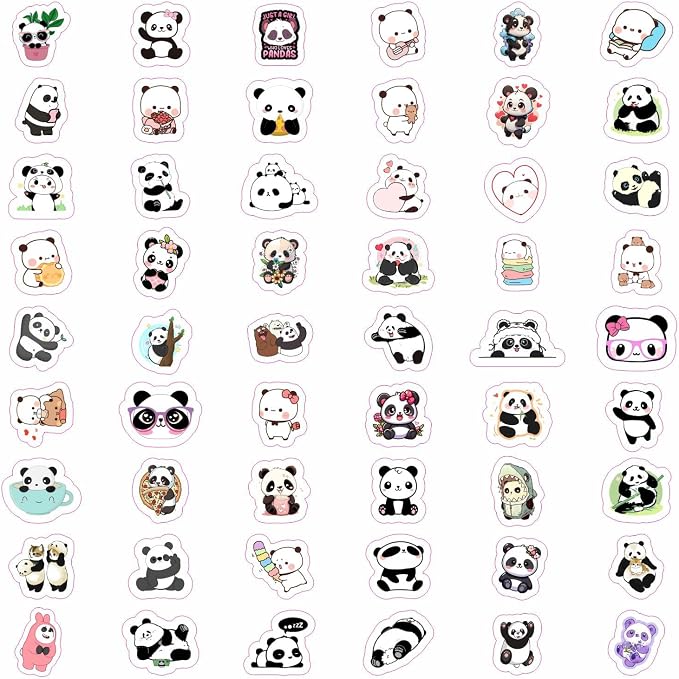 100Pcs Panda Stickers for Water Bottle and Laptop - Panda Party Supplies & Decorations, Waterproof Vinyl Decals, Cute Animal and Bear Stickers, Gifts for Women & Men
