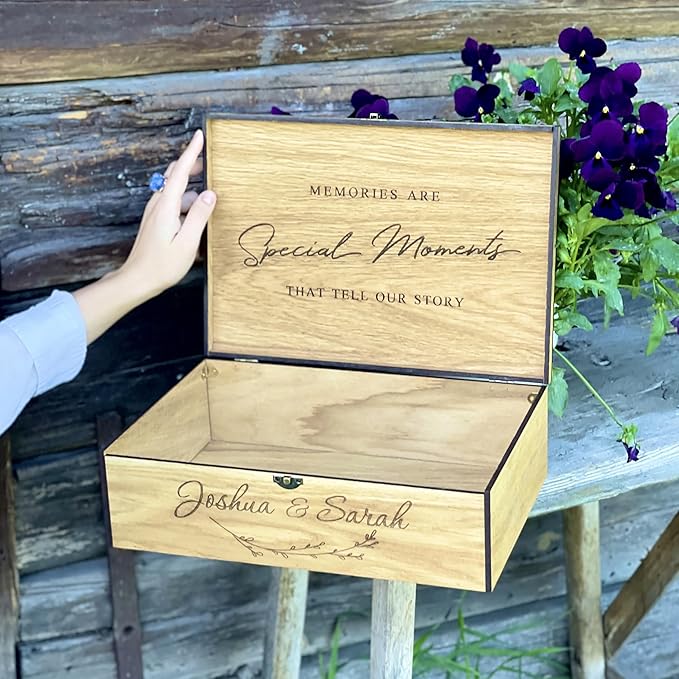 Personalized Memory Wooden Keepsake Decorative Letter Box with lock hinged lid – Custom Wedding Engagement Couple gift for Him, Her, Boyfriend, Girlfriend, Friend, Time capsule box