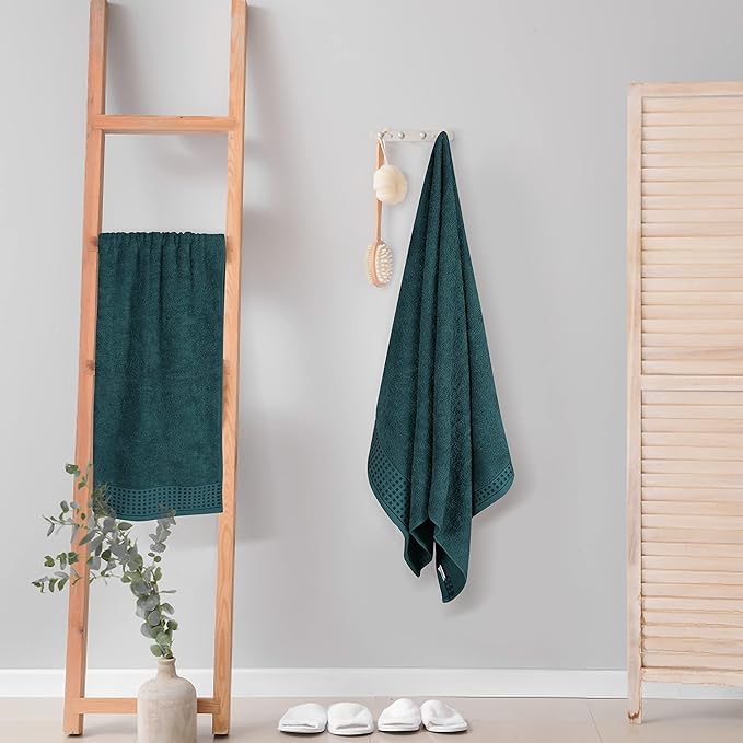 GLAMBURG 100% Cotton 2 Pack Oversized Bath Towel Set 28x55 Inches, Ultra Soft Highly Absorbant Compact Quickdry & Lightweight Large Bath Towels, Ideal for Gym Travel Camp Pool - Teal