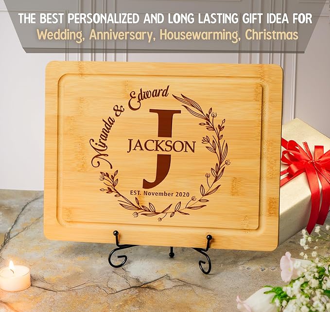Personalized Cutting Board – Custom Cutting Board Wood Engraved Charcuterie Board, Unique Gift for Wedding, Anniversary, Bridal Shower, Couples, Christmas, Parents & Housewarming