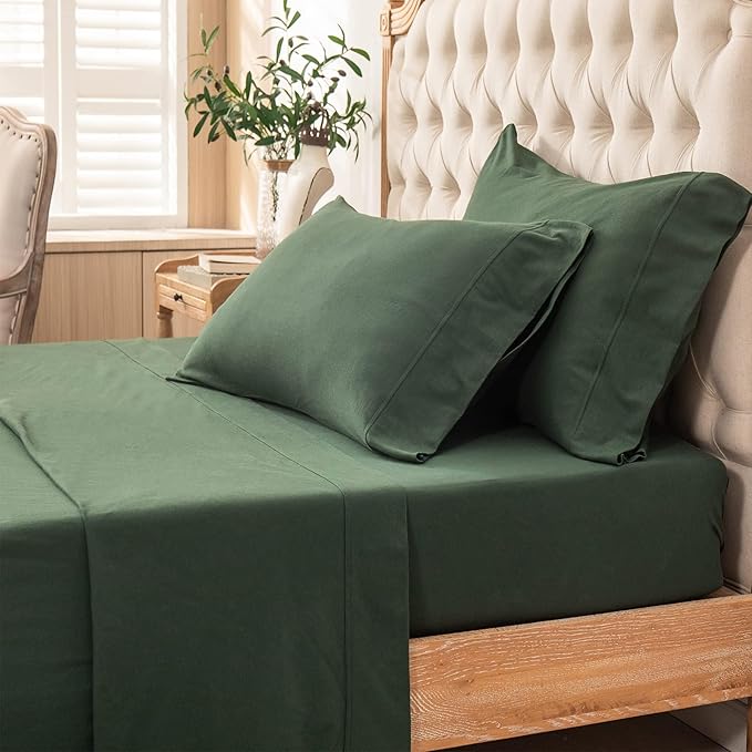 PURE ERA Jersey Knit 3pcs Bed Sheet Set 100% T-Shirt Heather Cotton Super Soft Comfy Breathable Fits Mattress Up to 20" Extra Deep Pocket (Forest Green, Twin XL)