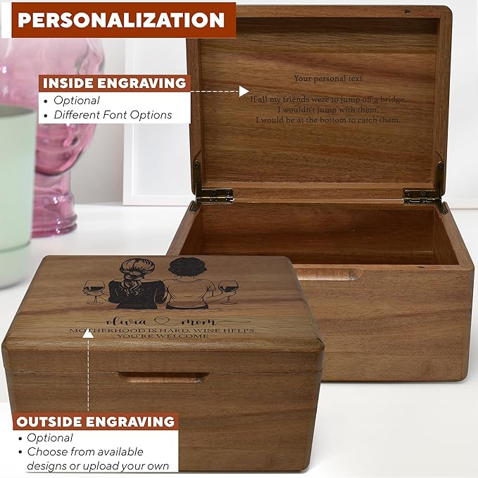 1st Mothers Day Gifts for Daughter - Custom Engraved Memory Box, Personalized Keepsake Boxes for Memories Large, Acacia Wood, Happy Mothers Day, 8 x 6 x 4 in