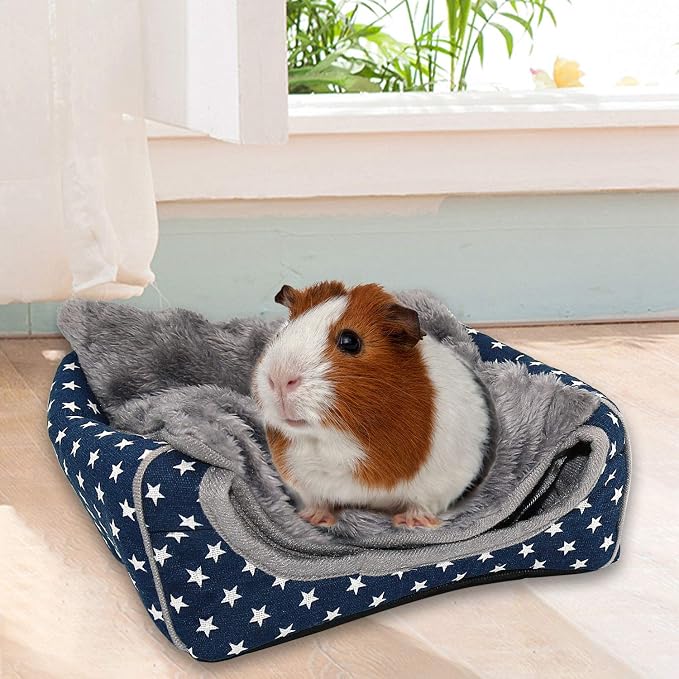 BWOGUE Guinea Pig Bed Hideout, Washable Hamster Cave for Small Animals | Removable Cushion for Cleaning, Warm Fleece Nest, Washable Bed, 10.23 x 10.23 x 11 in, Dwarf Rabbits Hedgehogs