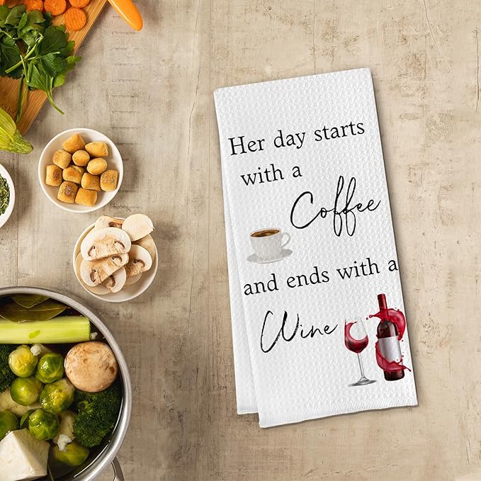Funny Kitchen Towels,Funny Wine Dish Towels,Wine Lovers Gifts for Women,Coffee Lover Gifts for Women 16 X 24