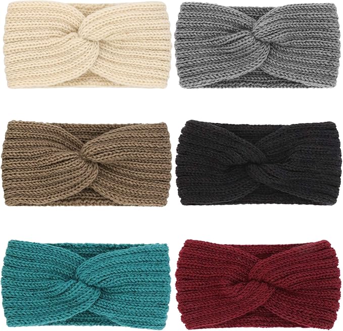 DRESHOW Winter Knit Chunky Headbands for Women Crochet Turban Knitted Ear Warmer Fashion Head Wrap 6 Pack