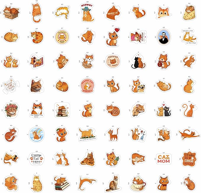 100Pcs Orange Cat Stickers for Water - Orange Cat Psrty Favors & Decorations - Pet Stickers - Gift for Women & Men