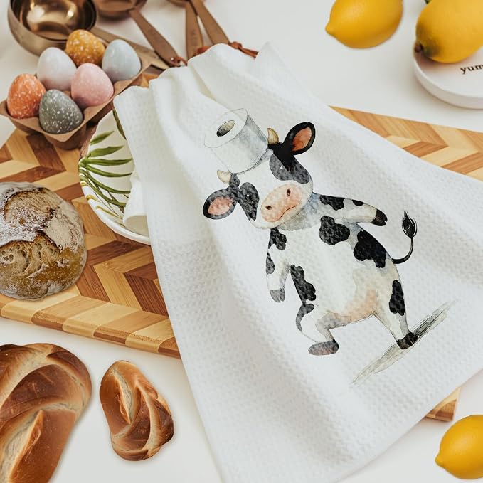 Funny Cow Bathroom Hand Towels, Cow Lover Gifts, Cute Bathing Calf Farm Animal Decorative Hand Towels for Bathroom Washroom Restroom, 16x24 Inch Set of 2