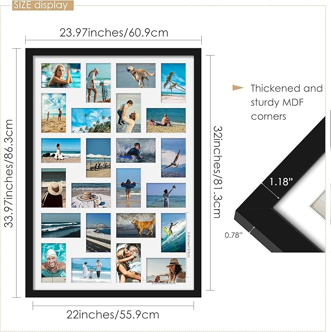 22x32 Collage Picture Frame 4x6 Picture Frames Collage Wall Decor Displays twenty four 4x6 inch Photos Available Horizontal Wall Mounting Display and Vertical Black