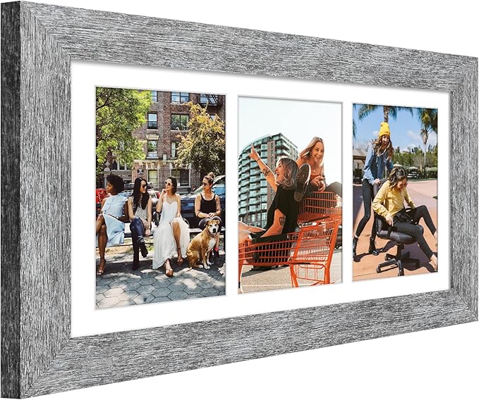 8x16 Picture Frame Display 3 opening Picture Frame 5x7 Collage,Multi Photo Frame with Mat,Plexiglass,Horizontal and Vertical Formats for Wall Decor,Grey Wood Grain