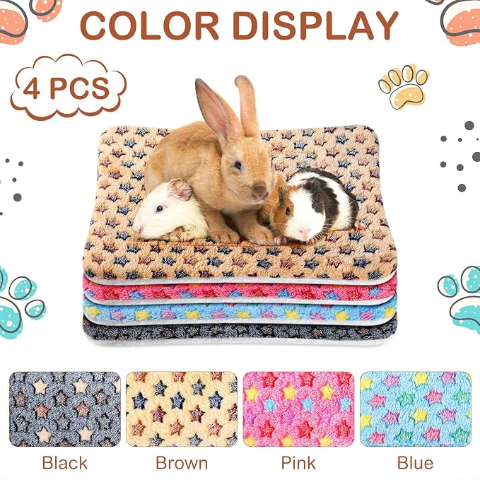 Haull 4 Pcs Waterproof Guinea Pig Bedding Soft Dog Cat Bed Crate Mat Small Animal Plush Cage Liners Rabbit Bunny Kennel Pad Reversible Cozy Pee Thickened Hamster Pad(Star,13 x 10 Inch)