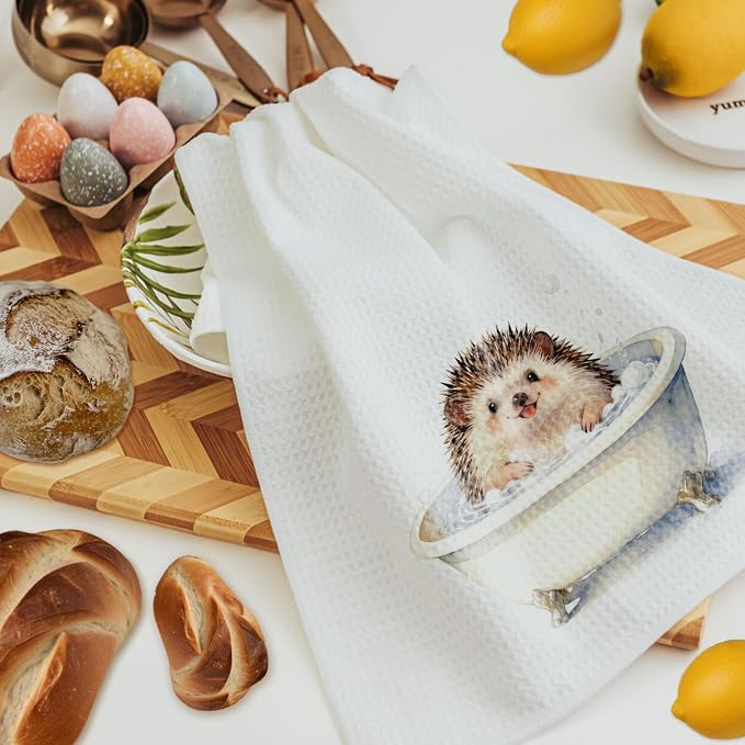Funny Hedgehog Bathroom Hand Towels, Hedgehog Lover Gifts, Humor Bathing Hedgehogs Animal Decorative Hand Towels for Bathroom Washroom Restroom, 16x24 Inch Set of 3