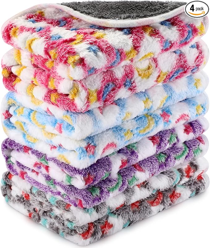 Reginary 4 Pcs Guinea Pig Fleece Blankets, Moon Star, 12 x 12 Inch | Waterproof Washable Cage Liners, Absorbent Double Layer Bedding for Guinea Pigs, Reusable Pads for Hamsters Rabbits