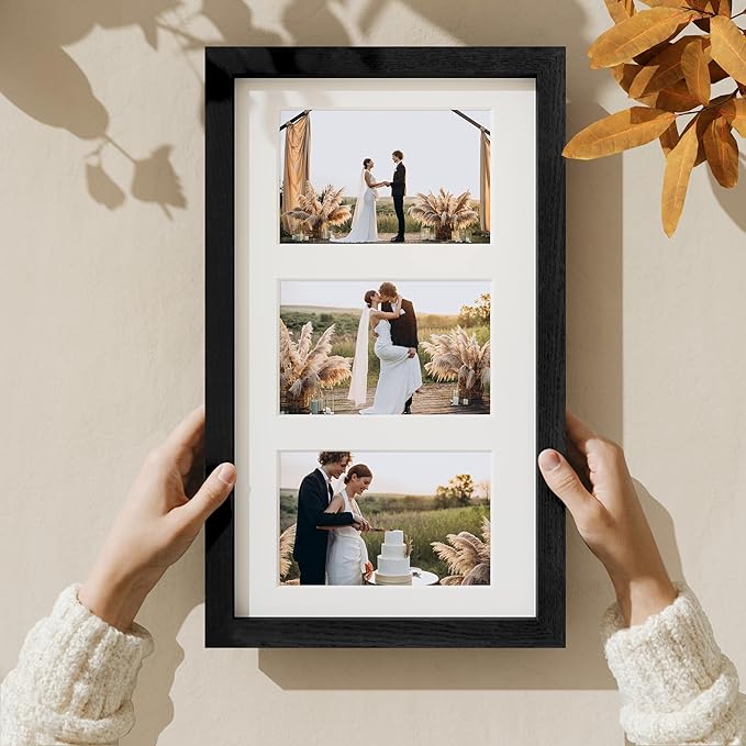 Vittanly 8x14 Picture Frames Collage Wall Decor, Displays 3Pcs 4x6 Pictures with Mat or 1Pcs 8x14 without Mat, Collage Picture Frame for Horizontal or Vertical Display, Black, 1 Pack