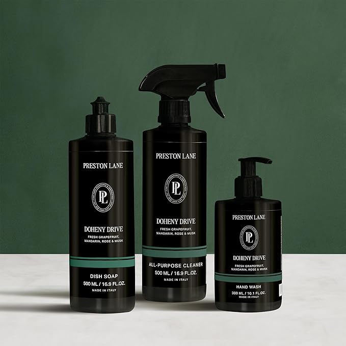 Preston Lane Luxury Kitchen Set – Hand Wash, Dish Soap & All-Purpose Cleaner | Plant-Powered Cleaning Essentials Bundle with Fine Italian Fragrance, Terrace View Scent