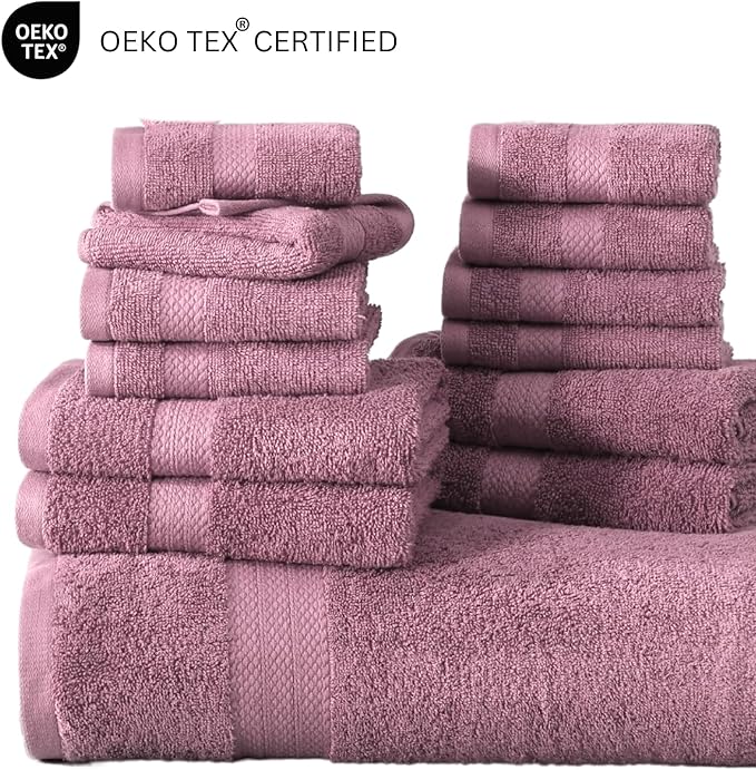 LANE LINEN 100% Mercerized Cotton Bathroom Towel Set - 6 Pcs - Ring Spun, Fluffy, Soft & Highly Absorbent - 2 Bath, 2 Washcloths, 2 Hand Towels - Avaialable in Wide Variety of Colours - Wishful Mauve
