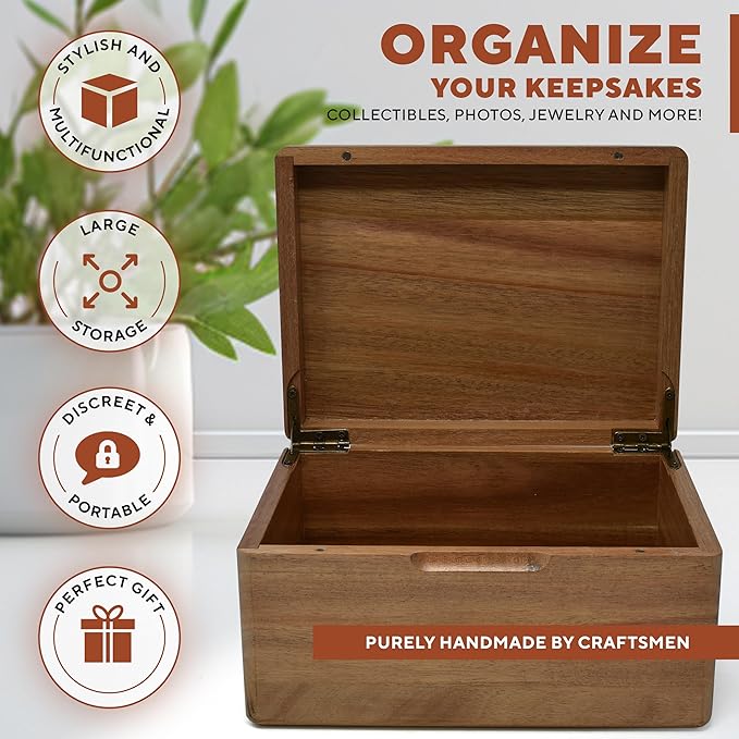 Life Tree Box Personalized - Wooden Keepsake Box for Men, 5 Year Wedding Gift for Anniversary, Acacia Wood Decorative Chest, Handmade Memory Boxes with Custom Hidden Message, 8x6x4 in