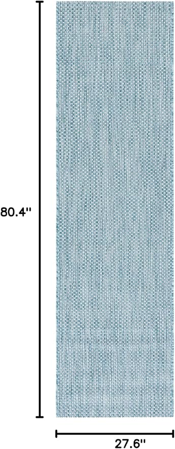 SAFAVIEH Washable Rug Outdoor Courtyard Collection - 2'3" x 6'7" Runner, Aqua Blue & Grey, Non-Shedding & Easy Cleaning, Ideal for Patio, Entryway, Mudroom, Hallway, Kitchen (CY8521-37121)