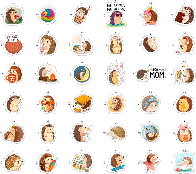 100Pcs Hedgehog Stickers for Water Bottle, Laptop - Funny Hedgehog Gifts, Party Supplies & Party Decorations - Woodland Animal Stickers and Decals - Gift for Women & Men