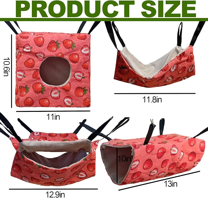 kathson 4 PCS Ferret Hammock Set,Washable Guinea Pig Hideout Bed,Soft Hamster Toys Hanging Tunnel Mats, Small Pets Cage Accessories for Rat, Sugar Glider, Squirrel(Pink)