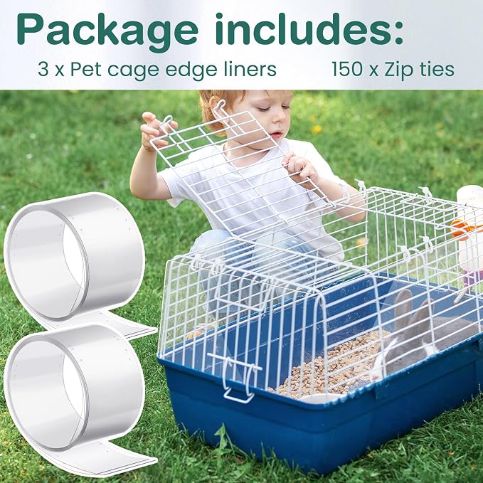 Juexica 3 Pcs 82.7 x 4.5 Inch Guinea Pig Cage Liner Clear Cuttable Critter Cage Liner with Pre Drilled Holes Urine Guard Extra Long Cage Liner with 150 Zip Ties for Rabbit Hamster Ferret Chinchilla