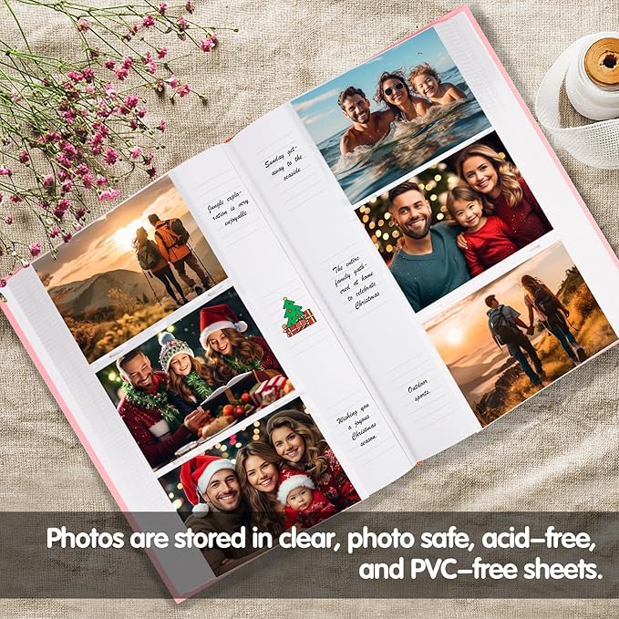XFveivoo Photo Album 4x6 450 Photos with Writing Space,4 x 6 Photo Book Linen Cover with Front Window, 4x6 Picture Album 450 Photos Photo Album Book for Wedding Kids Travel Family Baby Pictures, Pink