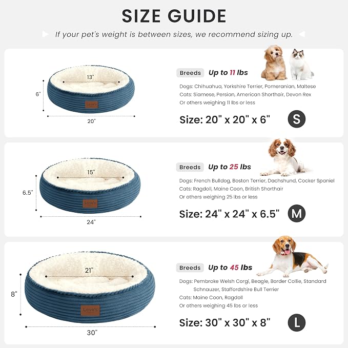 Love's cabin Round Donut Cat and Dog Cushion Bed, 20in Pet Bed for Cats or Small Dogs, Anti-Slip & Water-Resistant Bottom, Super Soft Durable Fabric Pet beds, Washable Luxury Bed Dusty Blue