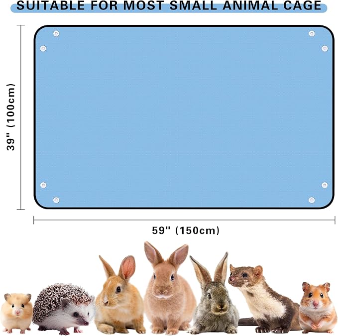 Waterproof Pet Playpen Mat, Reusable Cage Liner, Animals Habitat Protection | 1 Pack, 59"x39", Blue Cage Liners for Hamsters, Ferrets, Guinea Pig, Rabbits, Bunny, Birds, and Other Small Animals