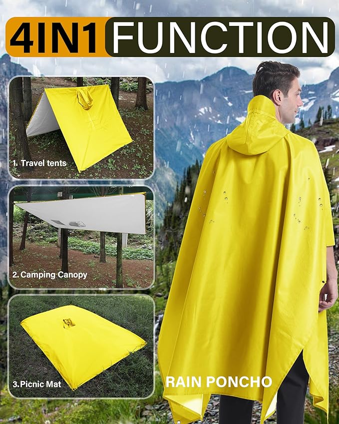 iCreek Hooded Rain Poncho Packable Unisex Raincoat Jacket with Pocket Waterproof Lightweight for Hiking, Camping, Outdoor