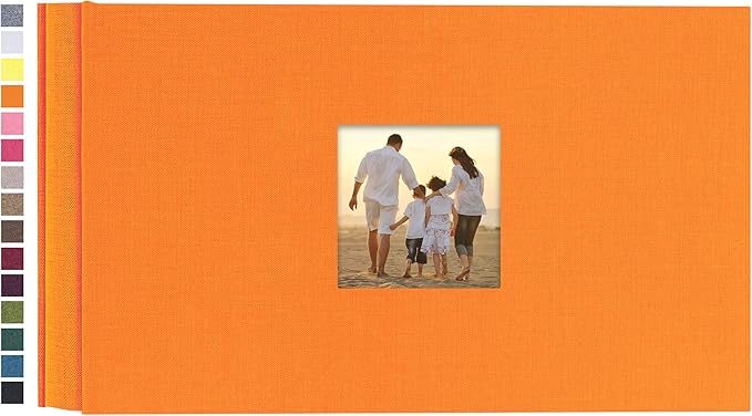 potricher Small Photo Album 4x6 100 Photos Linen Cover Picture Photo Book for Family Wedding Anniversary Baby Vacation (Orange,100 Pockets)