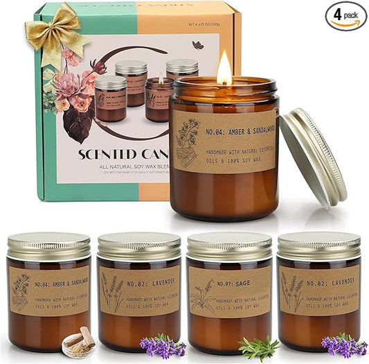 Christmas Candle Gift Set, Holiday Scented Soy Candles for Home & Women, Long Lasting Natural Soy Wax Aromatherapy Candles for Relaxation, Meditation & Gift Giving – Pack of 4