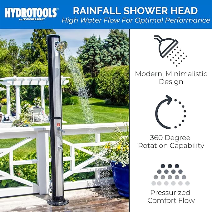 SWIMLINE HYDROTOOLS 7ft Niagara Rainfall Solar Outdoor Shower w/ 10 Gal. Tank & Foot Wash