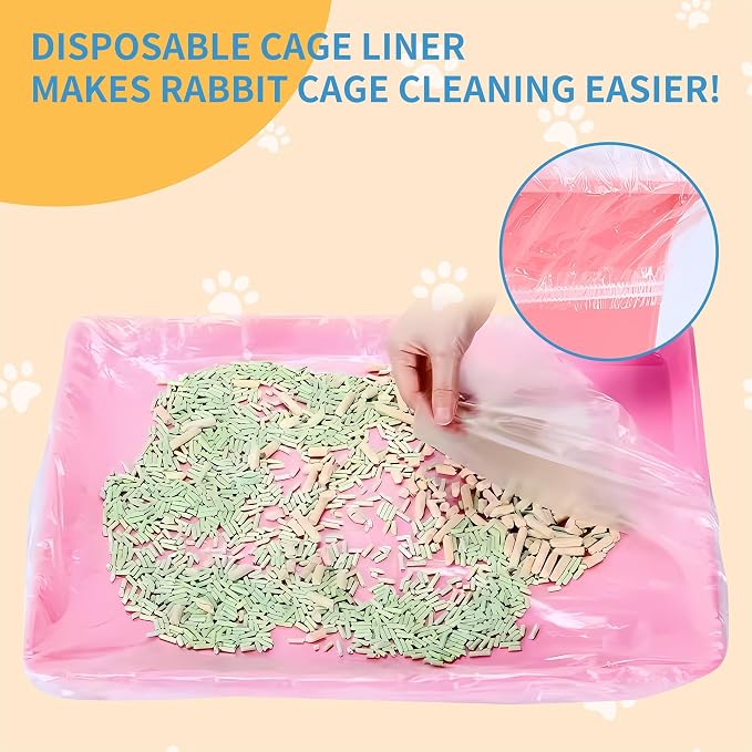 Disposable Cage Liner Bags (100-Pack) – 19'' X 11'' Clear Plastic Rabbit Cage Liners, Leak-Proof Toilet Film for Bunny, Guinea Pig, Hamster, Hedgehog & Small Animals – Universal Crate Tray Covers for