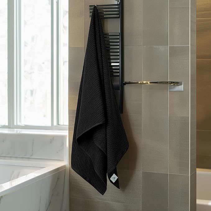 Tens Towels Pack of 6 Zero Twist Towels Set, 2 Bath, 2 Hand, 2 Waschloths, 100% Cotton, Light Weight, Extra Absorbent, Exceptional Softness, Perfect for Bathroom (Black)