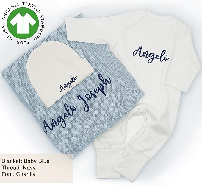 100% Organic Cotton Personalized Baby Blanket | Embroidered Custom Name, Knitted Baby Blanket for Girl and Boys Customized