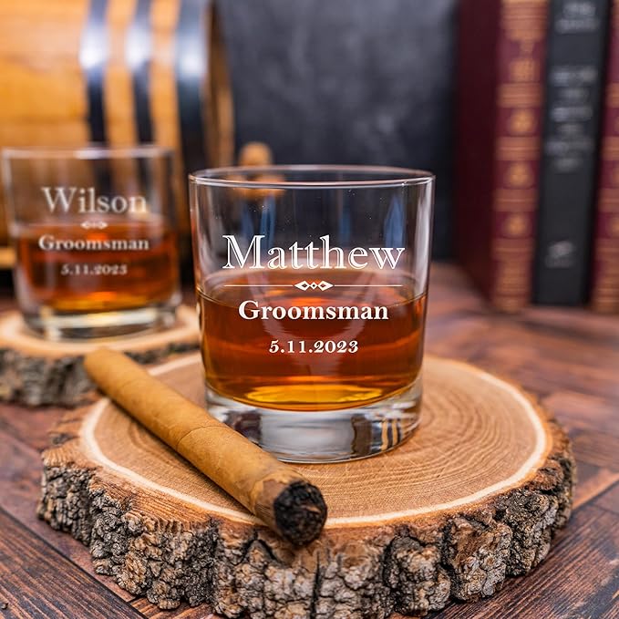 Blue Ridge Mountain Gifts Personalized Engraved 11oz Whiskey Glass – Custom Groomsmen Gift for Wedding Party – Etched Rocks Glass for Bourbon, Scotch, and Cocktails (4)