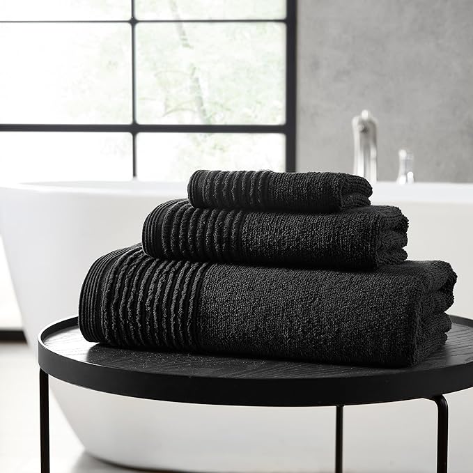 Vera Wang - Bath Towels, Highly Absorbent & Super Soft Bathroom Essentials, Oeko-Tex Certified (Sculpted Pleat Black, 6-Piece) (Pack of 6)
