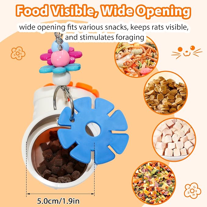 2pcs Rat Foraging Toy, Wide Opening for Various Treats, Easy-Clean | Slow Feeder Hanging Fancy Cage Puzzle Toy for Rats & Mice, Inspires Foraging Instincts to Relieve Boredom and Keep Healthy
