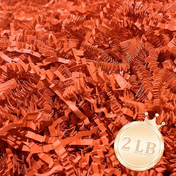 2 LB Orange Crinkle Cut Paper Shred Filler Great for Gift Wrapping, Orange Basket Fillers, Birthday, Gift Wrapping, Anniversary, Halloween Thanksgiving Christmas Party Decor Filling Supplies
