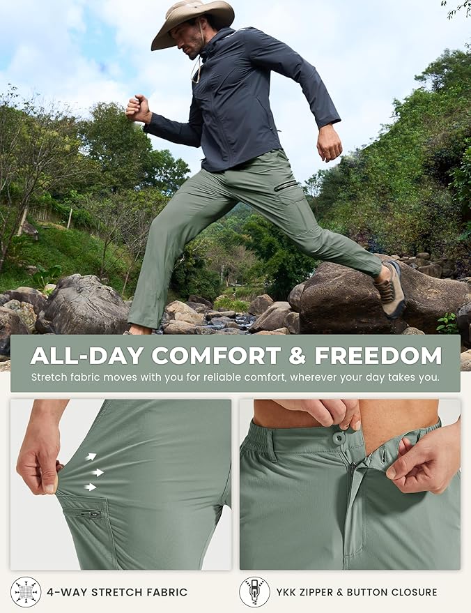 MOURCE Hiking Pants Men Lightweight Quick-Dry - Water Resistant Stretch Travel Pants with 7 Pockets for Outdoor Fishing