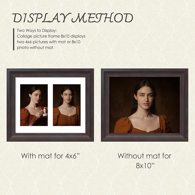8x10 Picture Frame 4x6 Collage Picture Frame Displays Double 4x6 inch Photos or 8x10 (Without Mat) Wall Decor or Tabletop Walnut