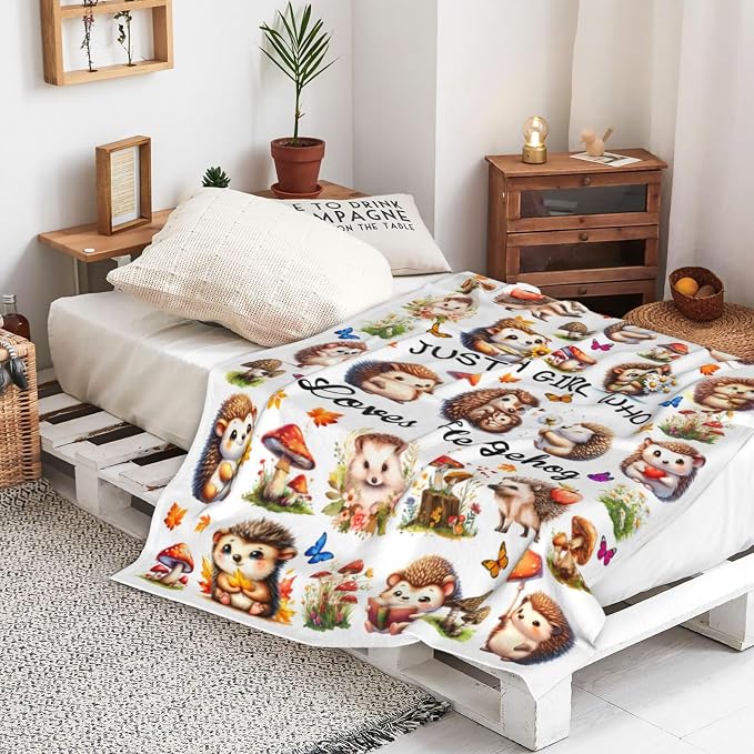 Hedgehog Blanket Gifts for Women Hedgehogs Blankets and Throws Stuff Cute Hedgehog Gifts for Women Girls Boys Kids Adults Animal Lovers Birthday Decorations Room Decor 80"X60"