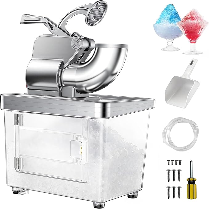 EUHOMY Snow Cone Machine, 661 Lbs/H Commercial Shaved Ice Machine with 34L Large Capacity, 300W Electric Ice Shaver with Dual Blades, ETL Certified Snow Cone Maker for Home & Commercial Use (Silver)