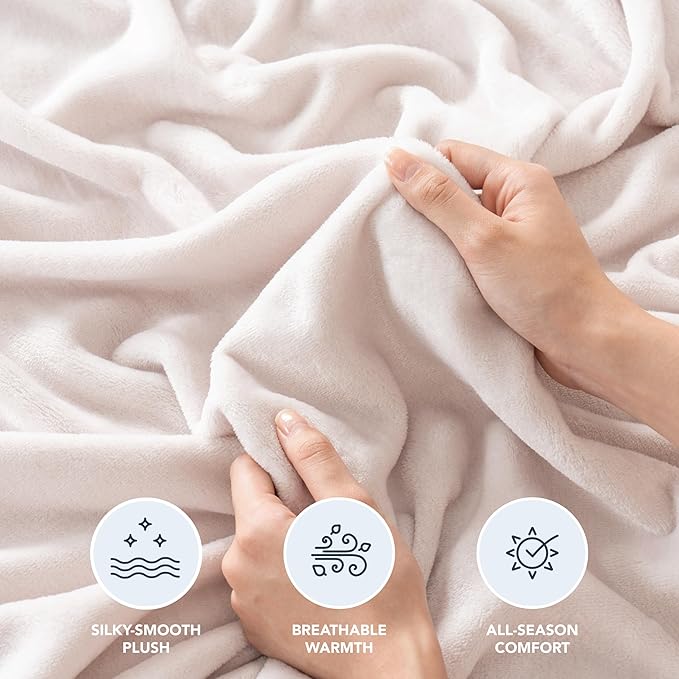 Berkshire Blanket Classic VelvetLoft® Solid Throw Blanket,Lightweight Cozy Flannel Plush Throw Blanket for Bed and Couch,Macadamia,50x60 Inches