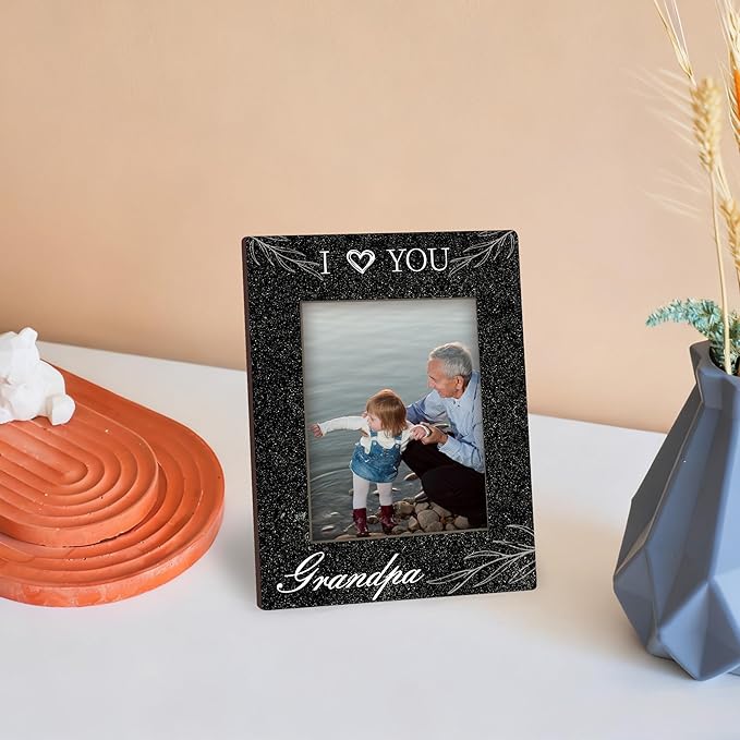 Grandpa Gifts“I Love You” Black Wood Picture Frame, Vertical Photo Frame, Thoughtful Gift for Grandpa, Stylish Tabletop and Home Decor